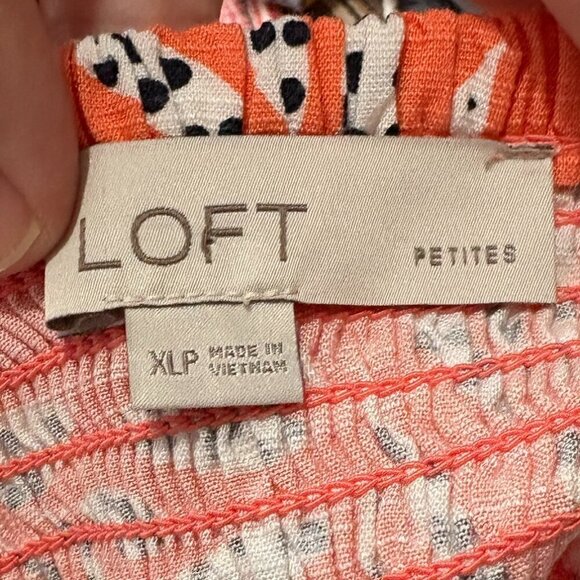 Loft Orange Leaf Dot Smocked Ruffle Strap Wide Leg Jumpsuit Size: XL Petite - Picture 8 of 10